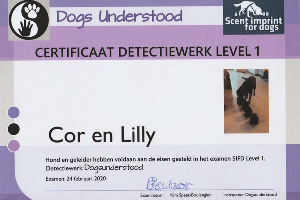 certificaat Detectiewerk Level 1 Lilly