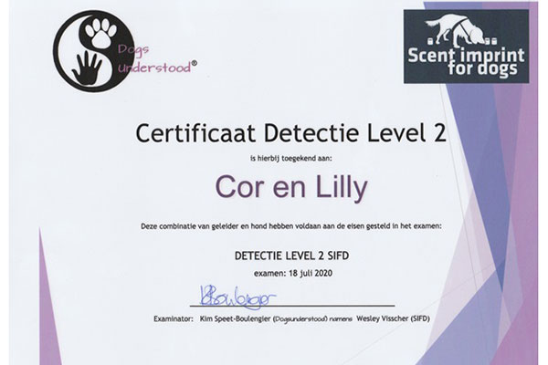 certificaat Detectiewerk Level 2 Lilly