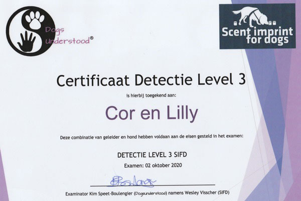 certificaat Detectiewerk Level 3 Lilly