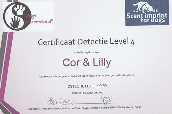 certificaat Detectiewerk Level 4 Lilly