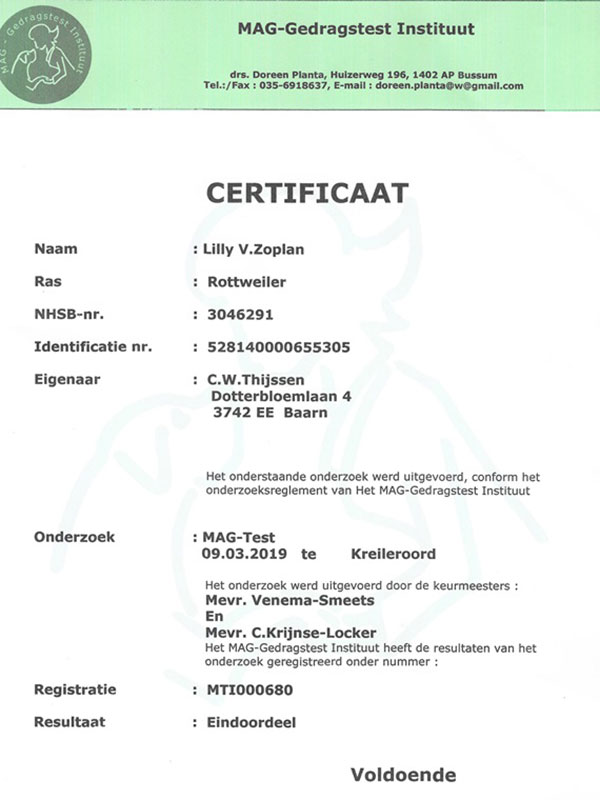 certificaat MAG test Lilly